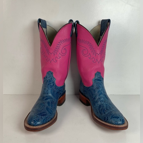 Olathe Tooled Cowgirl Roper Boots 7 B Barbie Pink Upper - Picture 2 of 14